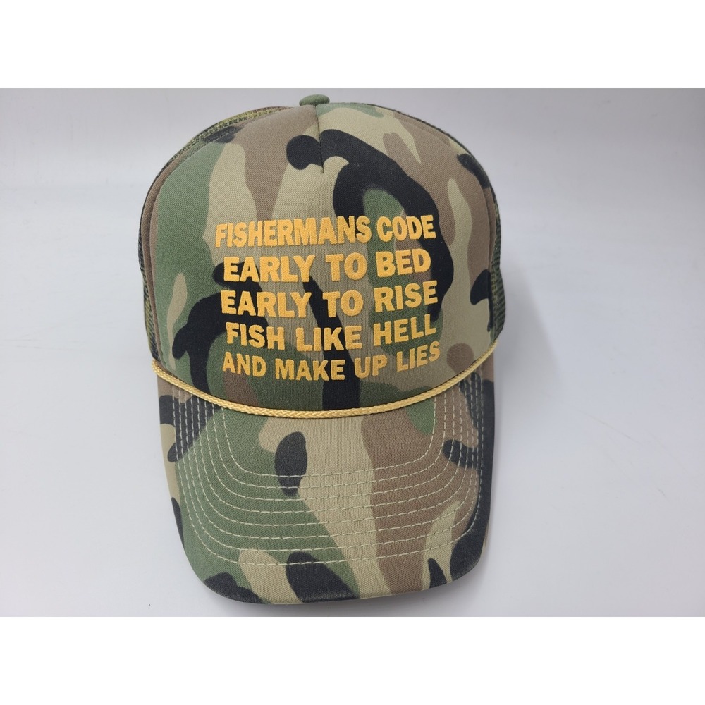 Vintage Fishermans Code Early Bed Rise Fish Camo‎ Mesh Trucker Snapback Hat Cap